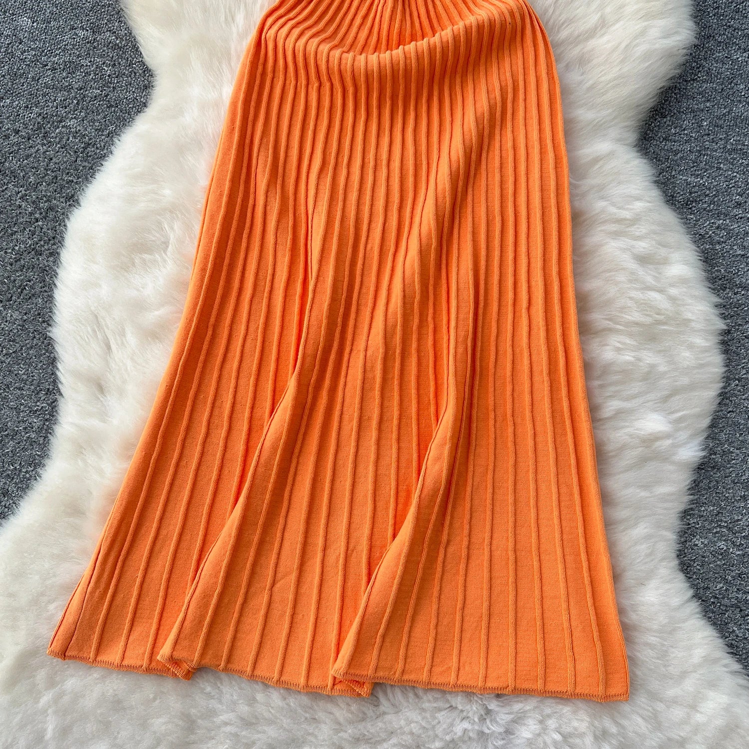 Knit Spaghetti Strap Dress Sleeveless Elastic Waist Slim Long Dress