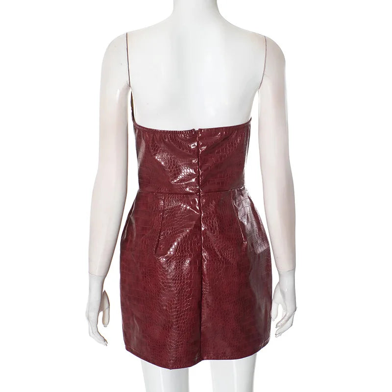 Luxury Leather Strapless Chic Y2K Cocktail Dress