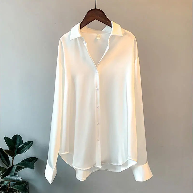 Vintage Satin Blouse Long Sleeve Button Loose Shirts