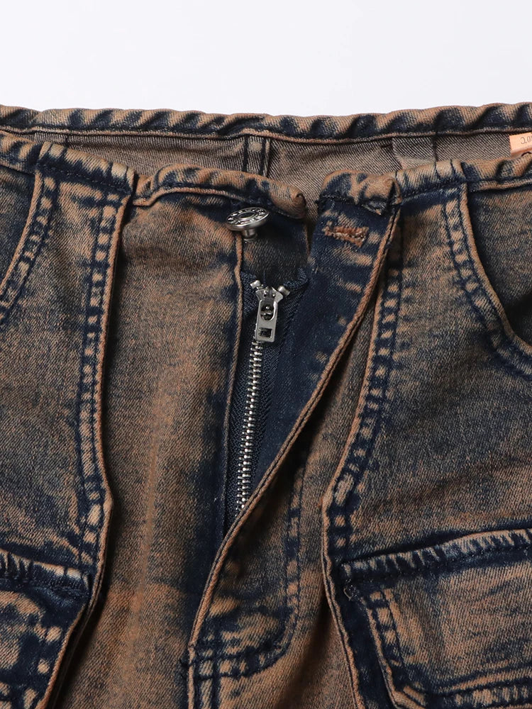 High Waist Patchwork Button Streetwear Cargo Jeans