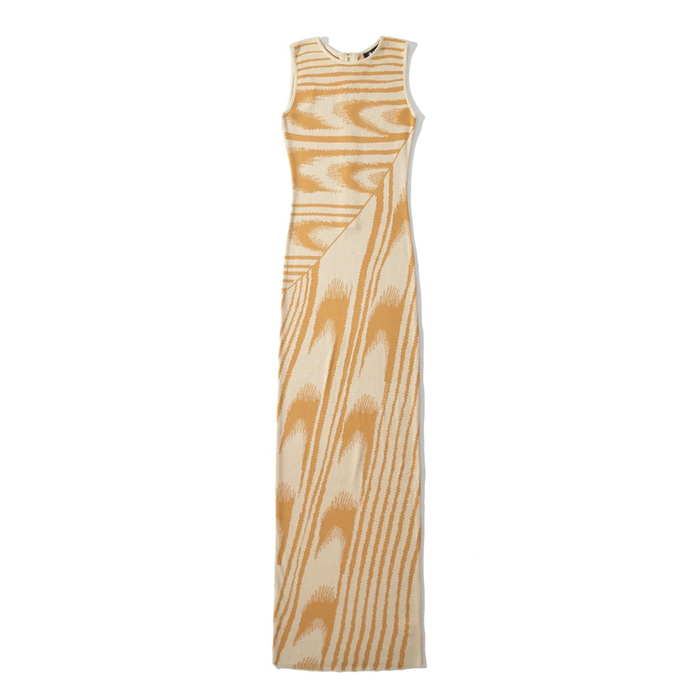 Abstract Knitted Sleeveless Stretchable Slim Maxi Dresses