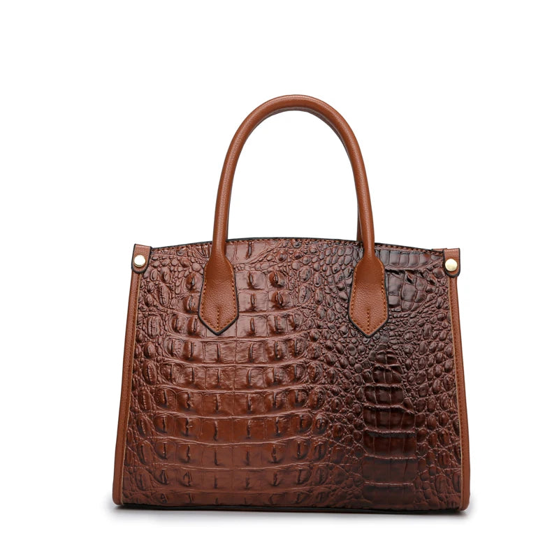 Large Top-Handle Vintage Crocodile Shoulder Bag