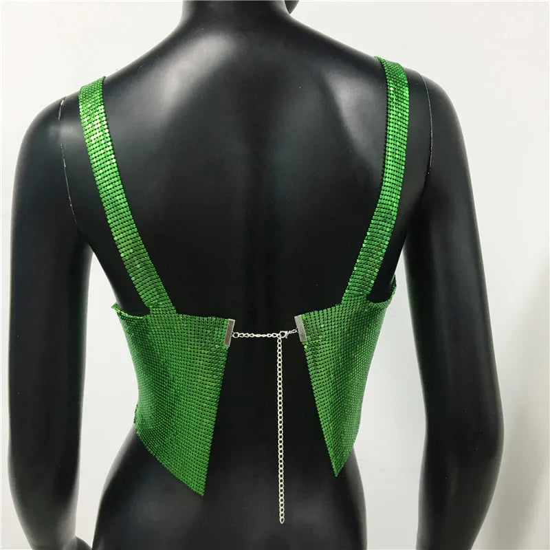 Bling Metallic Sequin Crop Top y2k Backless Straps Cropped Top