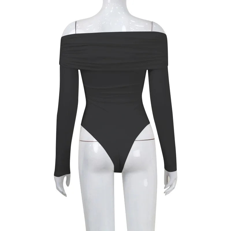 Off Shoulder Crossed Folds Long Sleeve Fashion Bodysuits