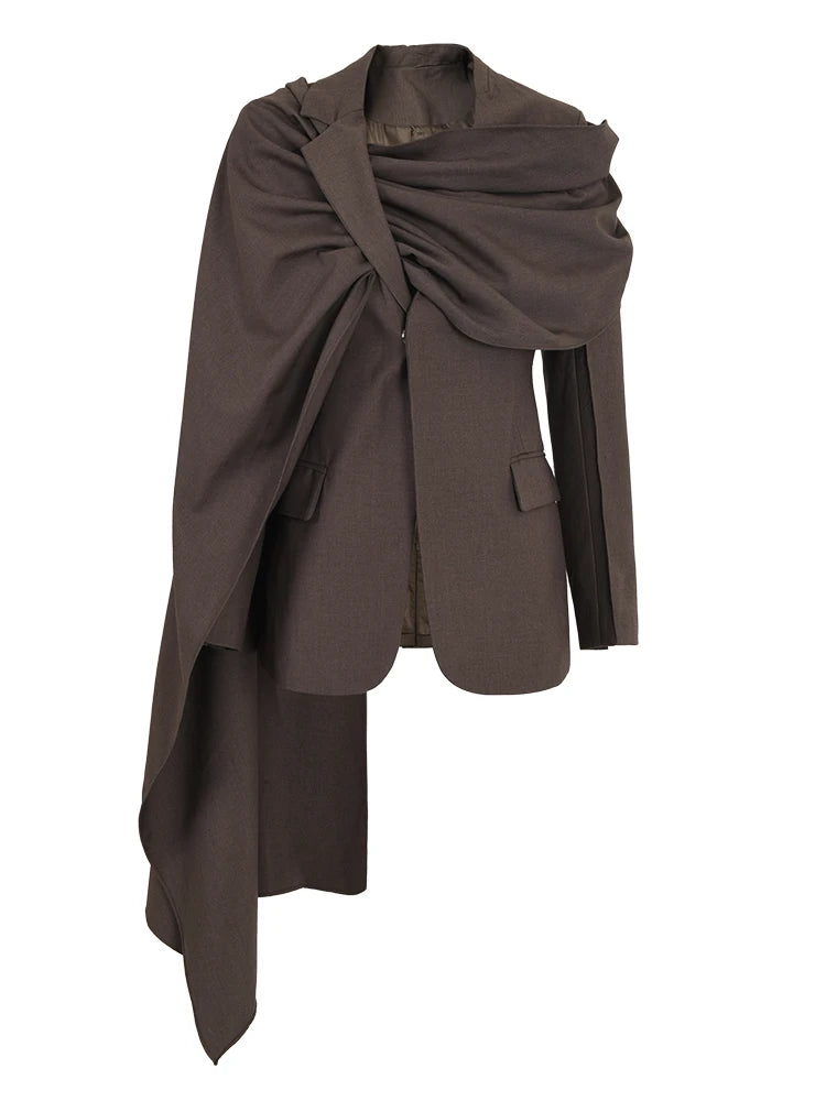 Irregular Scarf Elegant Blazer Lapel Long Sleeve Loose Jacket