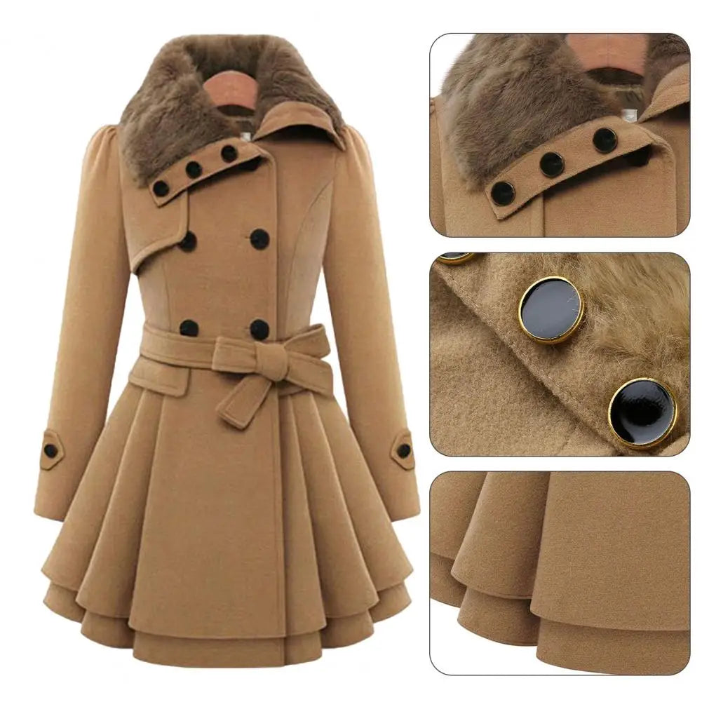 Warm Plush Thick Korean Style Slim Lapel Windbreaker Coat