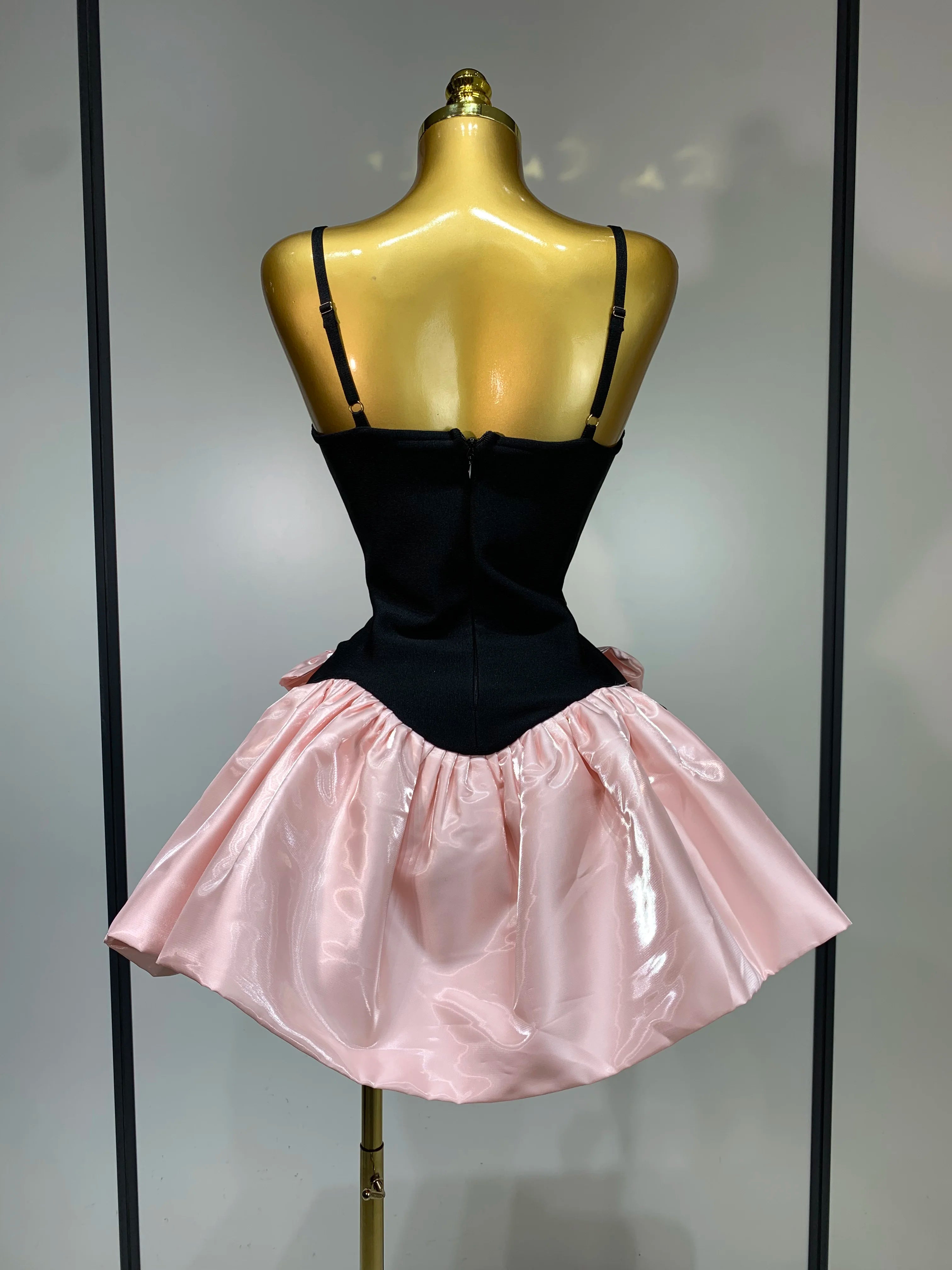 Short Bandage Bow Decoration Bubble A-line Mini Dress