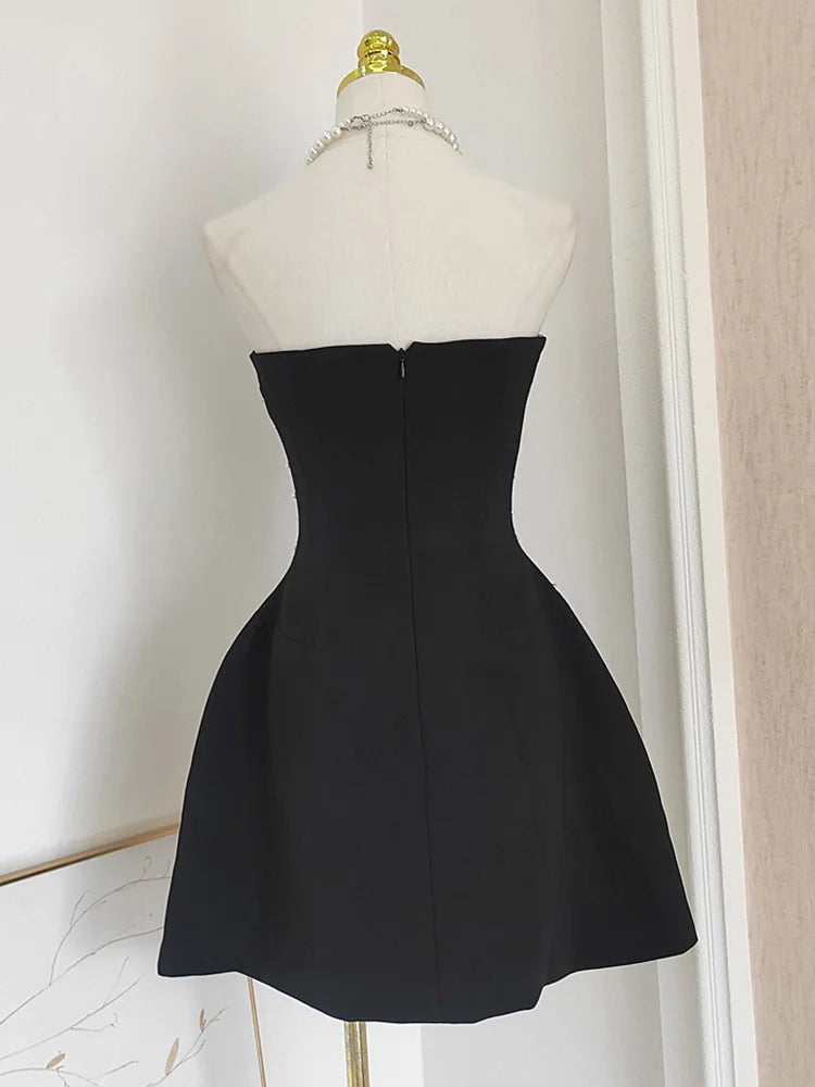 French Style Spliced Slash Neck Sleeveless High Waist Dress