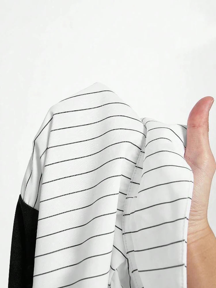 Striped Spliced Lapel Elegant Stylish Top