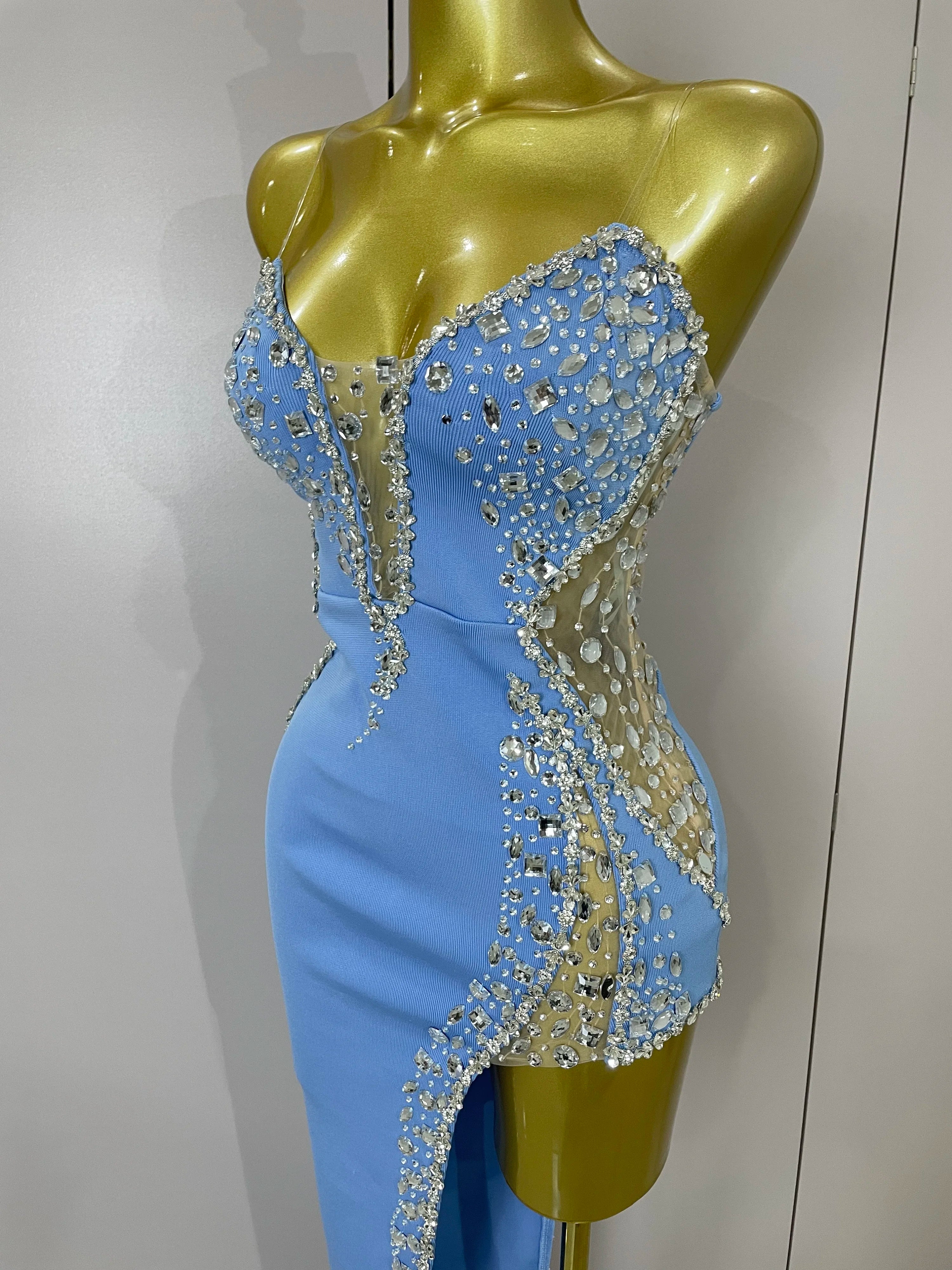 Strapless Shinning Rhinestones Bodycon Bandage Long Dress