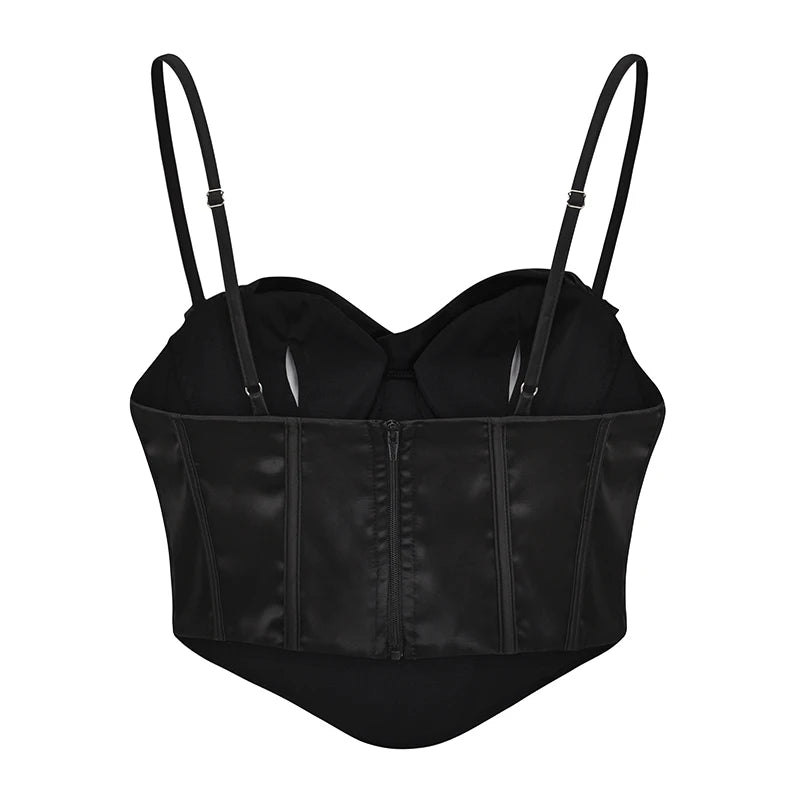 Spaghetti Strap Satim At Back Overbust Push Up Corset