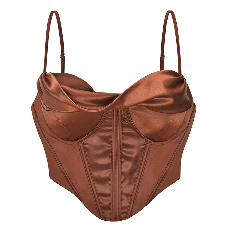 Spaghetti Strap Satim At Back Overbust Push Up Corset