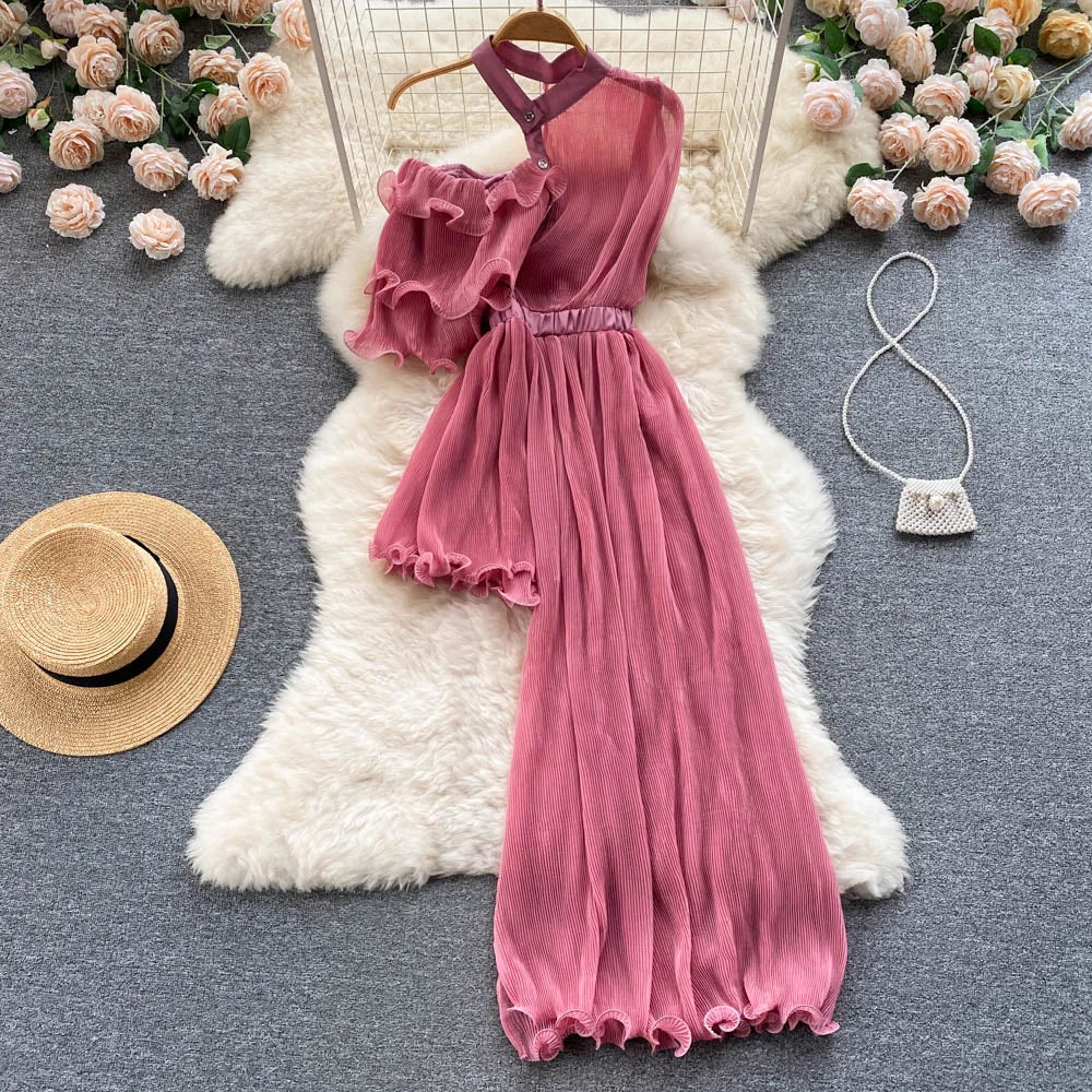 Slim Ruffled Off Shoulder Irregular Temperament Patchwork Dress