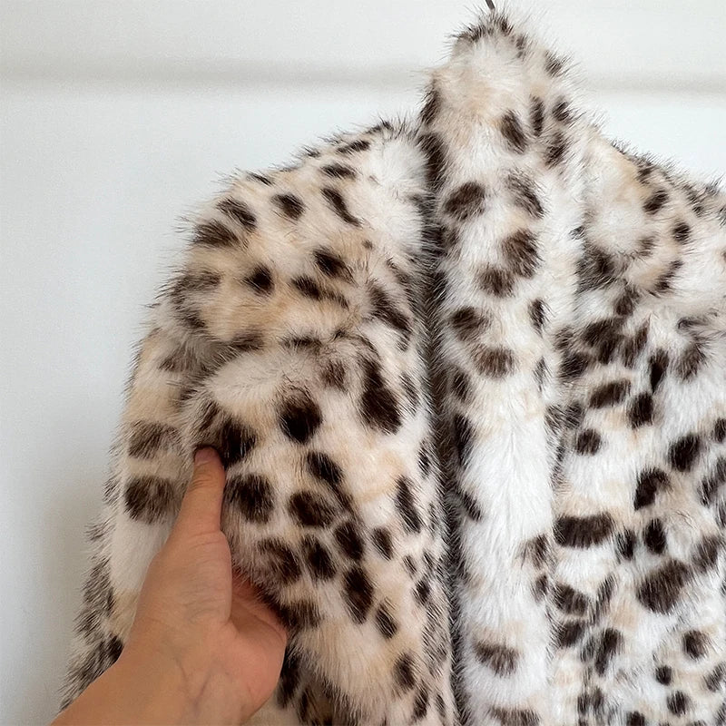 Long Belted Leopard Faux Fox Fur Coat Stylish Street Fashion