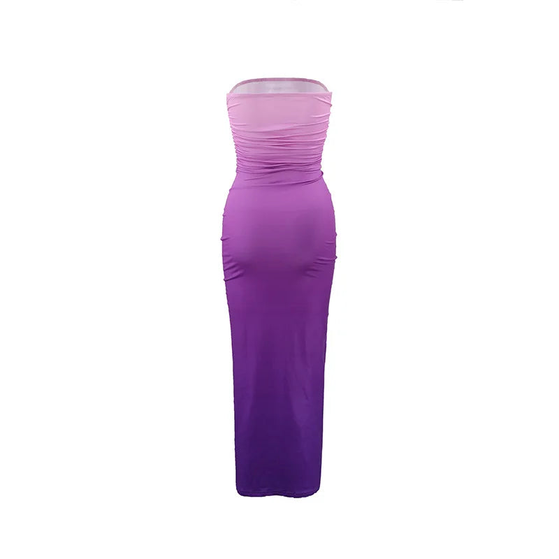 Tie Dye Gradient Sleeveless Backless Strapless Dress