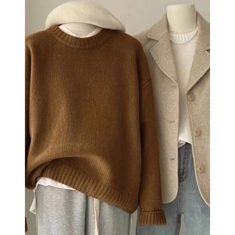 Soft waxy round neck 100 pure cashmere sweater