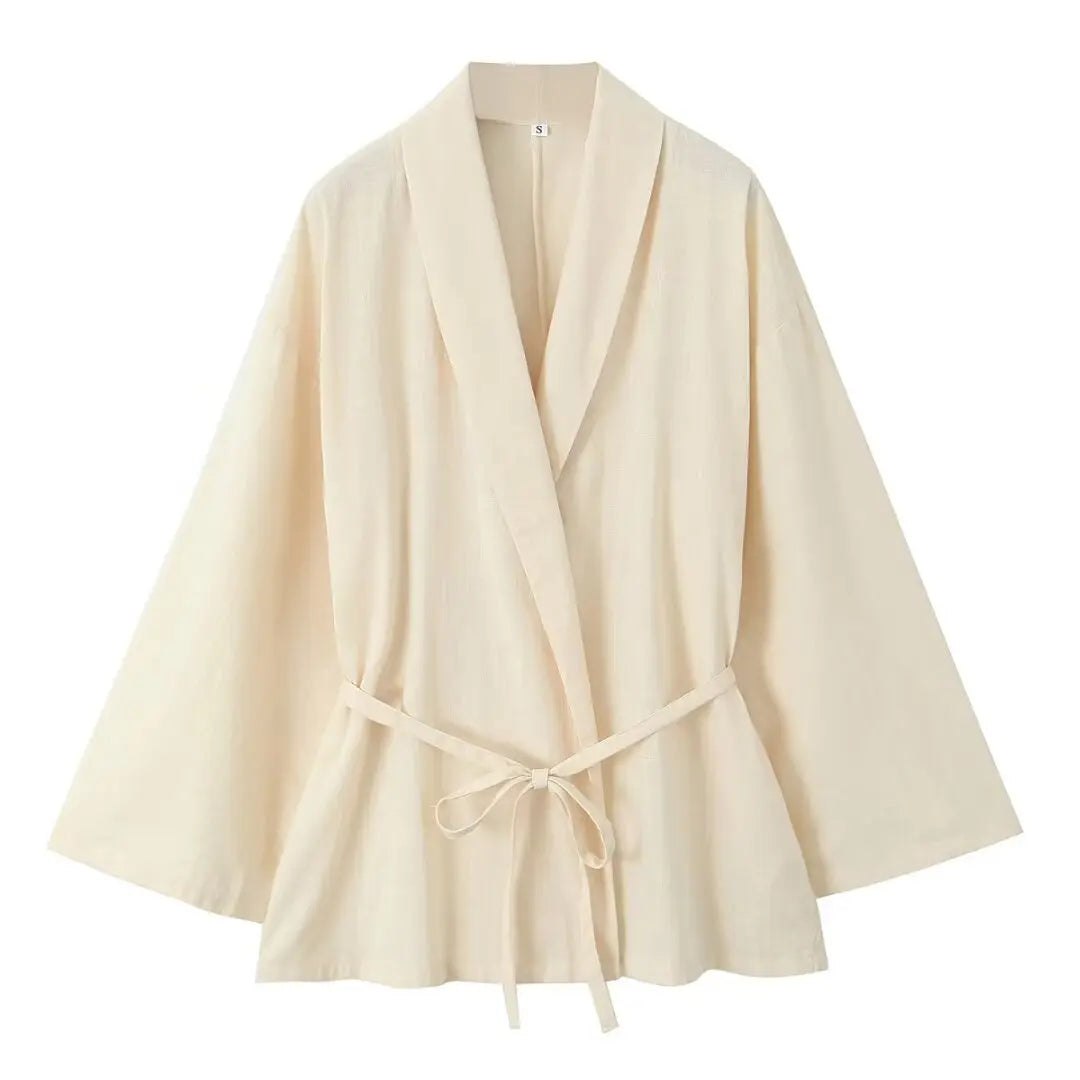 Long-sleeved Lapel Lace-up Kimono Jacket