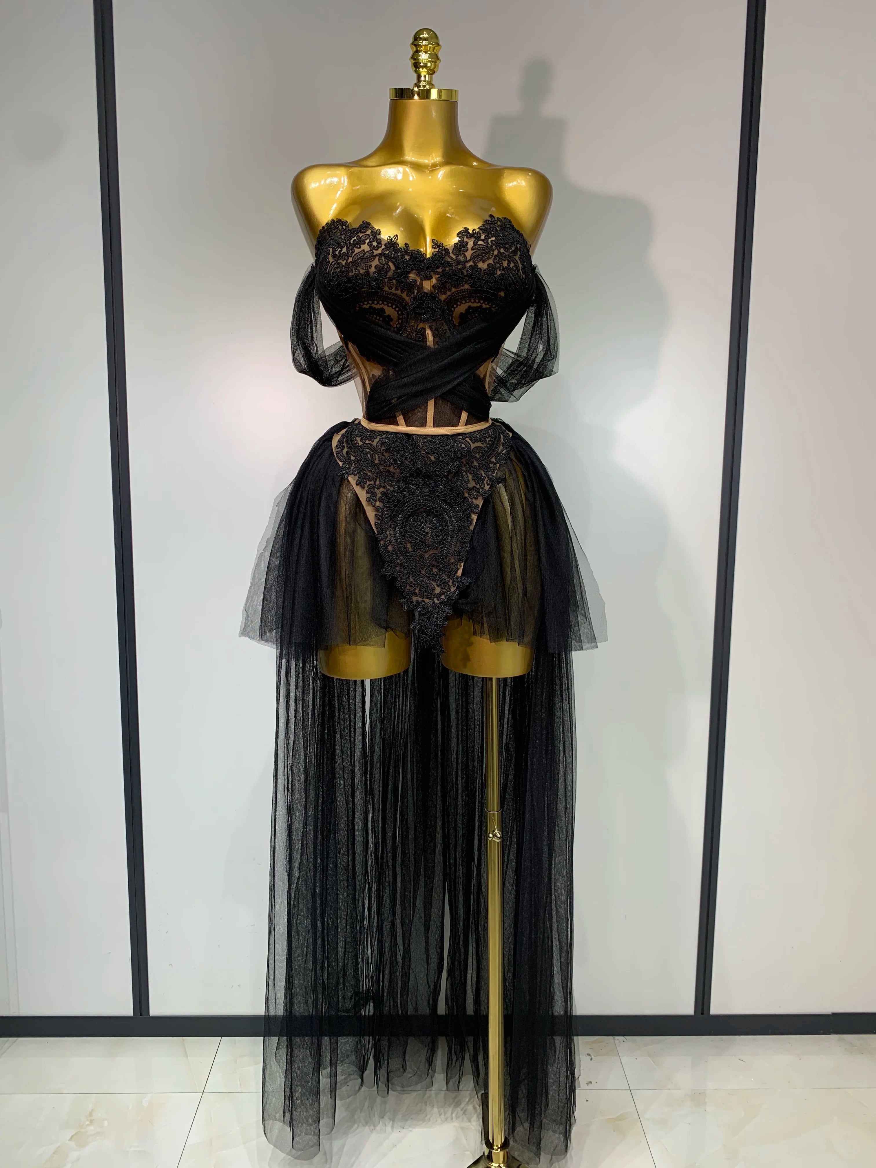 Mesh Tops And Skirt 2 PCS Set Party Birthday Nightclub Set