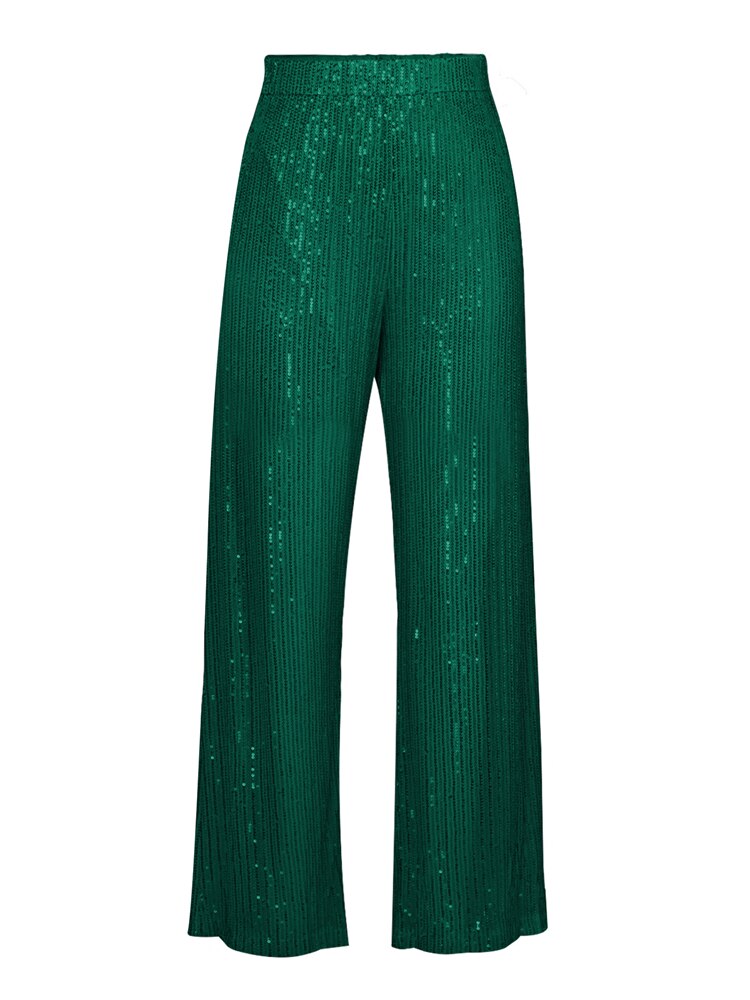 Sparkly Two-piece Set Sequin Top Blouse Shirt And Pants Suit