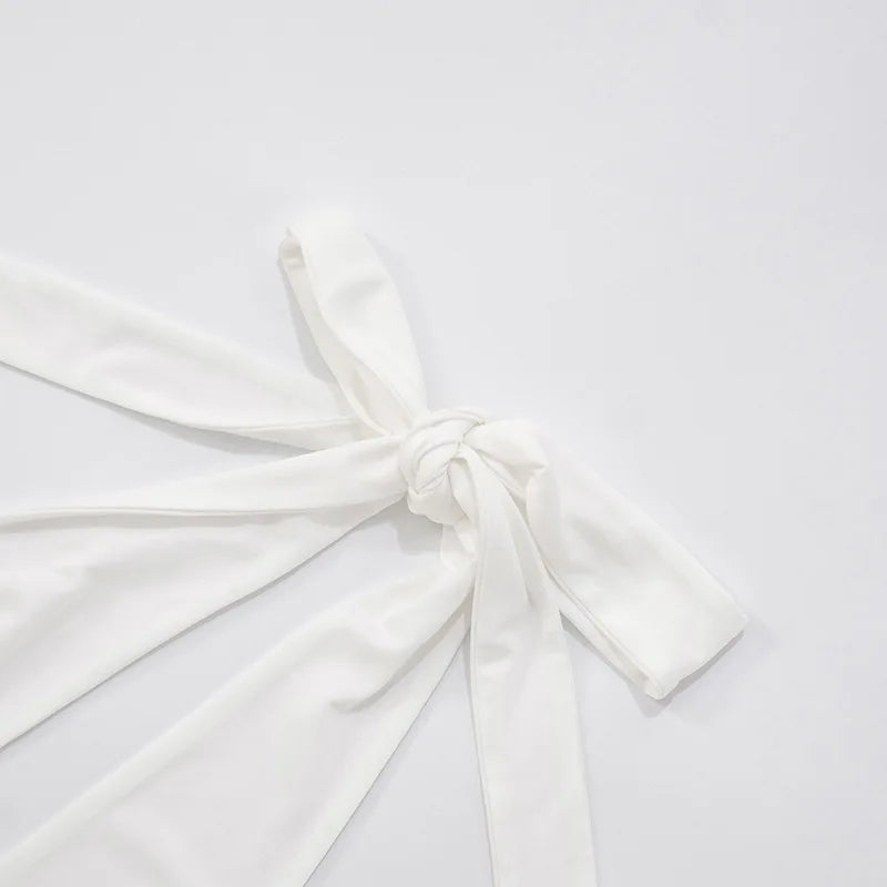 Sleeveless Halter Pleated Ribbon Deep V Backless Dress