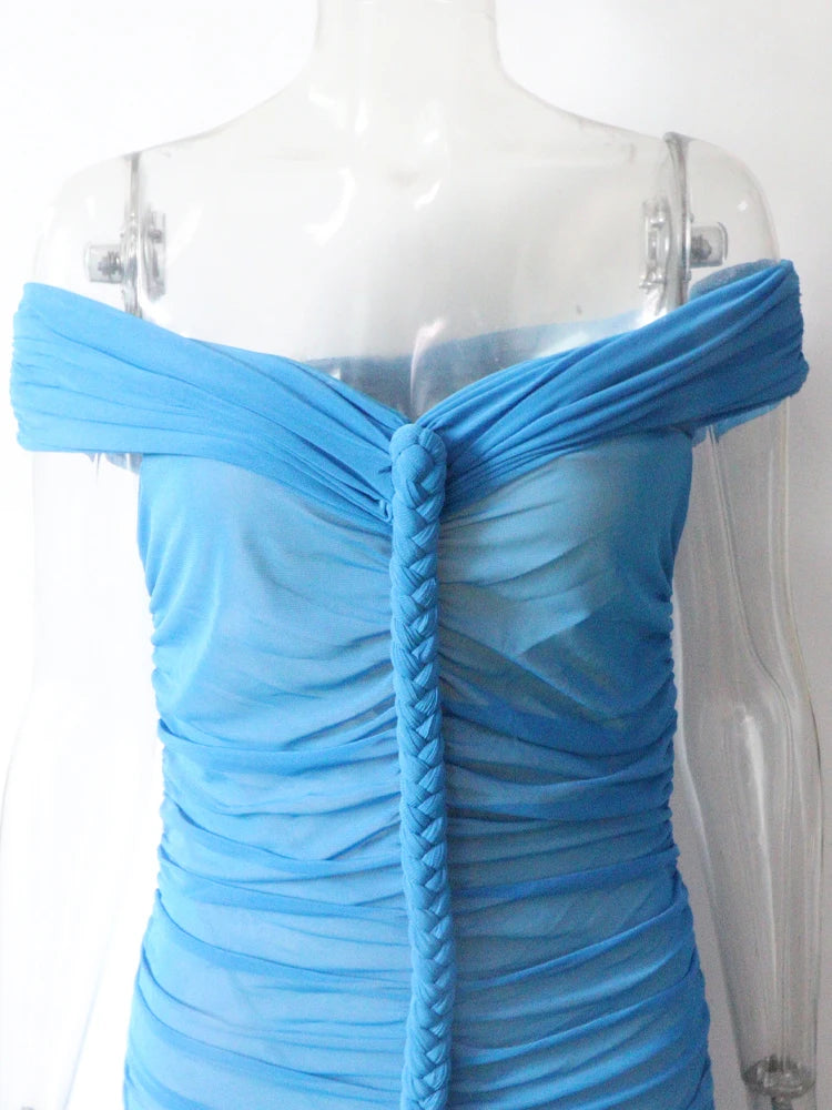 Off Shoulder Pleated Bandage Maxi Dress