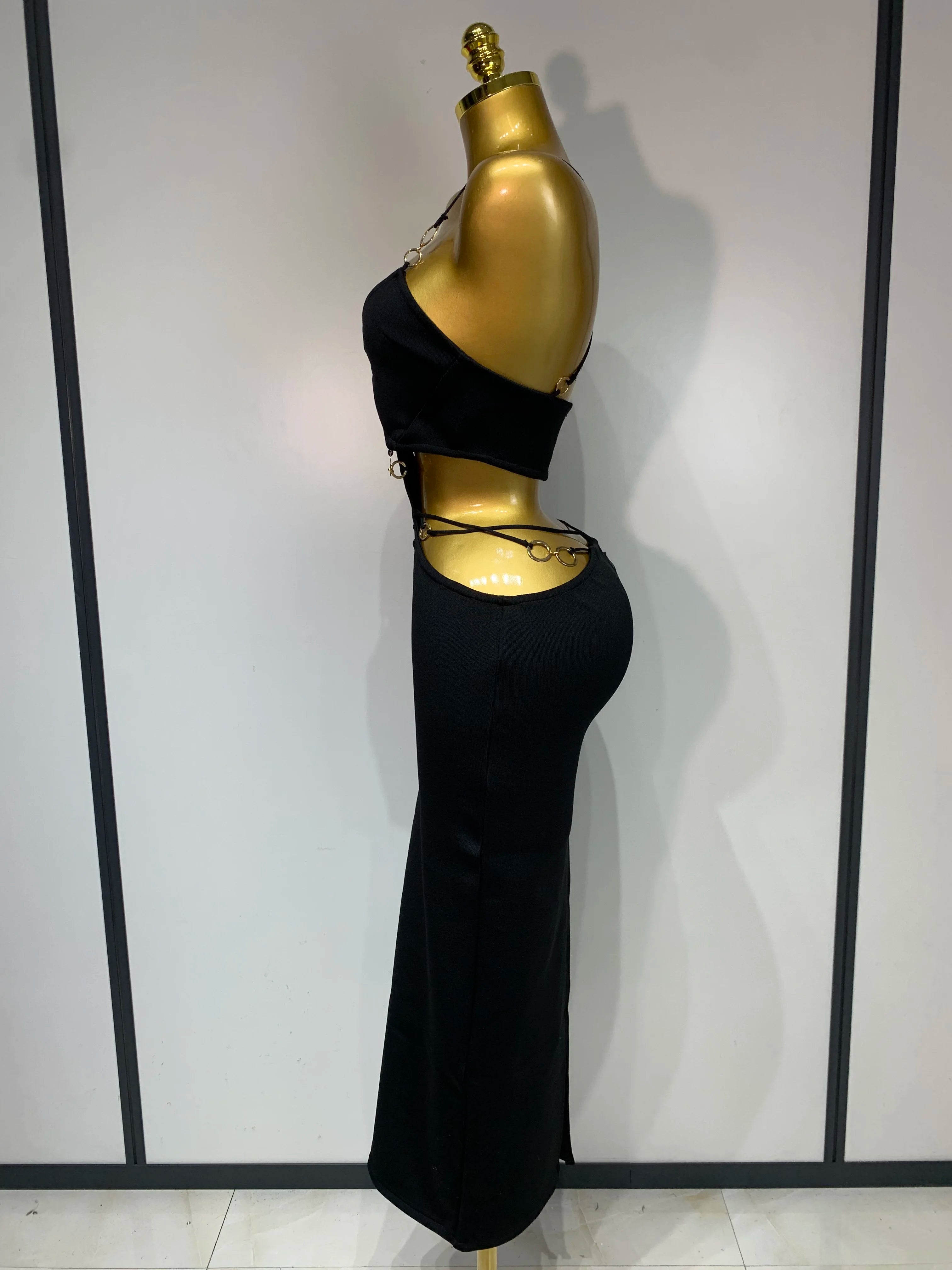 Sleeveless Halter Hollow Out Bodycon Long Bandage Dress