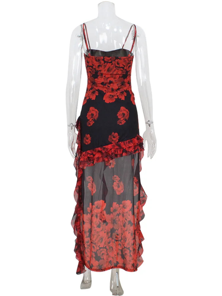 Asymmetrical Chiffon Floral Y2K Dress