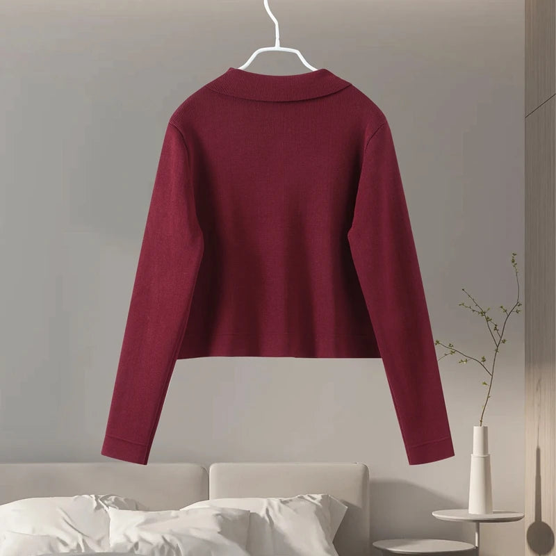 Knitted Two Pieces Single Breasted Lapel Cardigan Pleated A-line Mini Skirt Set