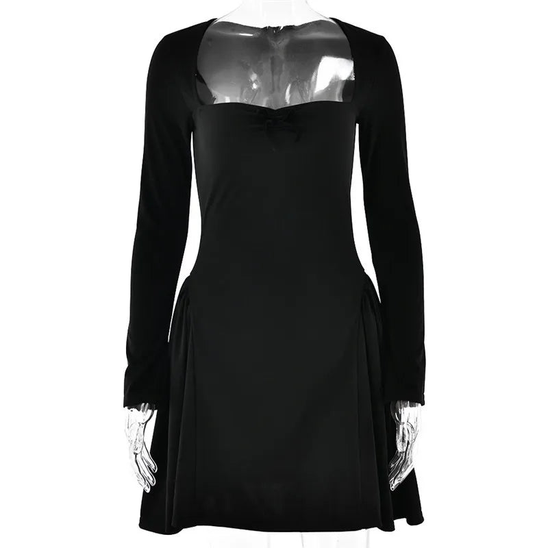 Long Sleeve A-line Pleated Dress