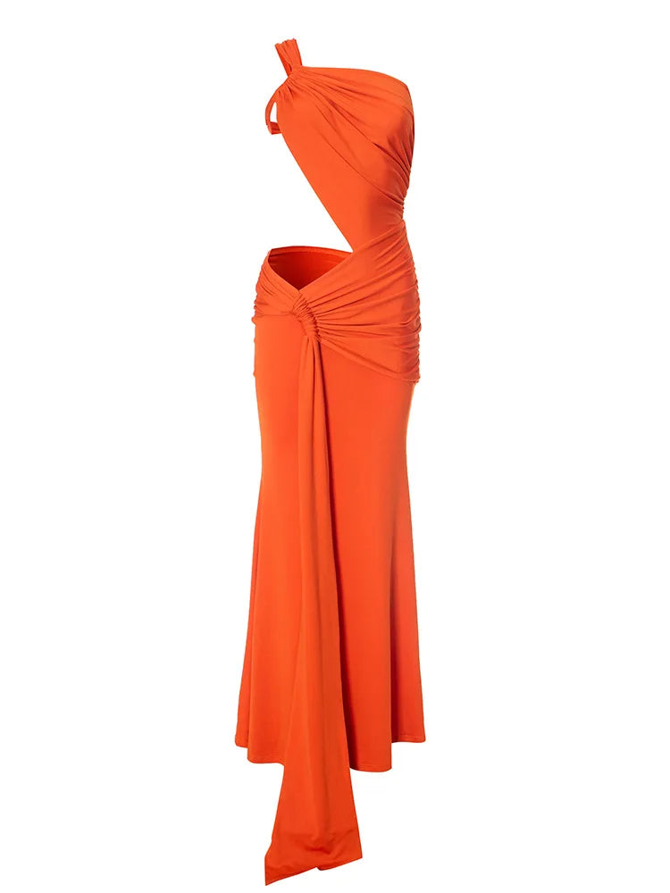 Backless One Shoulder Irregular Pleated Dress