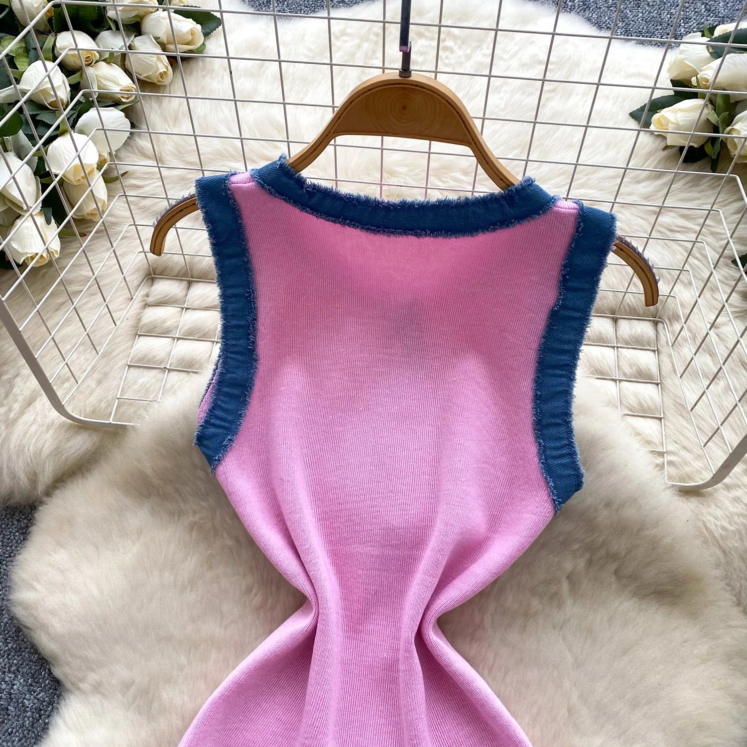 Chic Denim Splice Knitting Dress