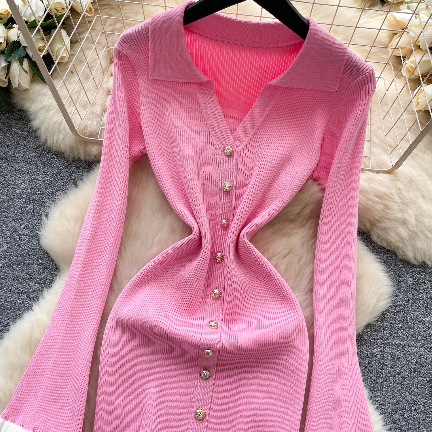 Chic vintage Spliced bodycon long sleeve Knit mini dress