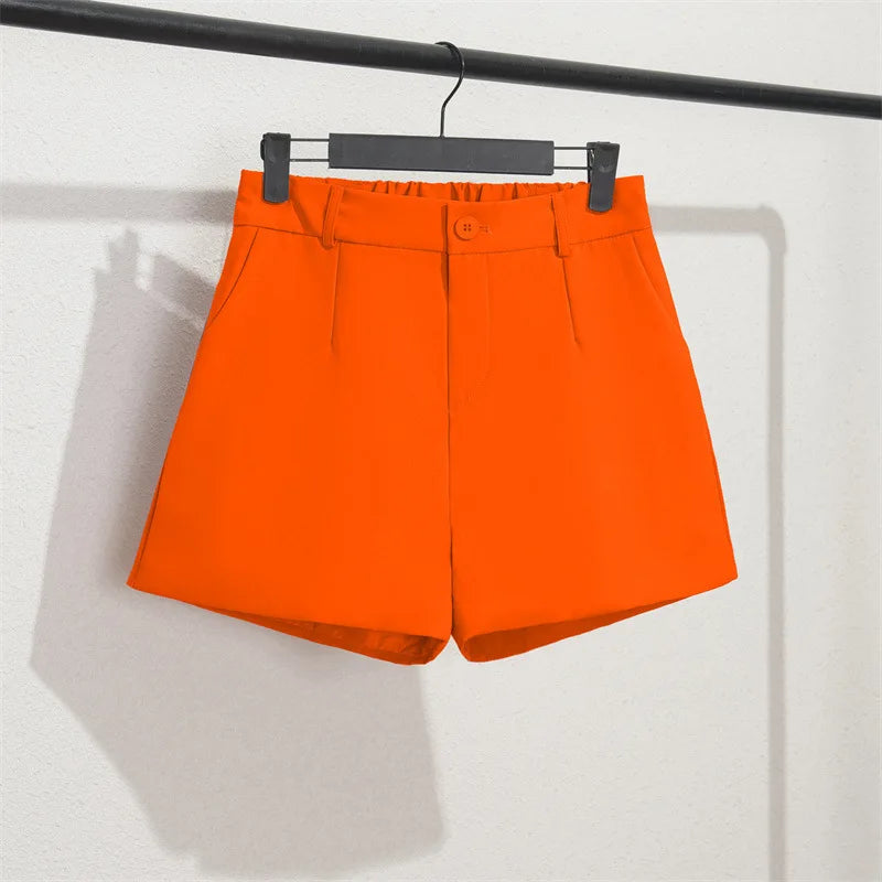 Solid Casual Elegant Office Lady Short Elastic Waist Basic All-match Loose Shorts