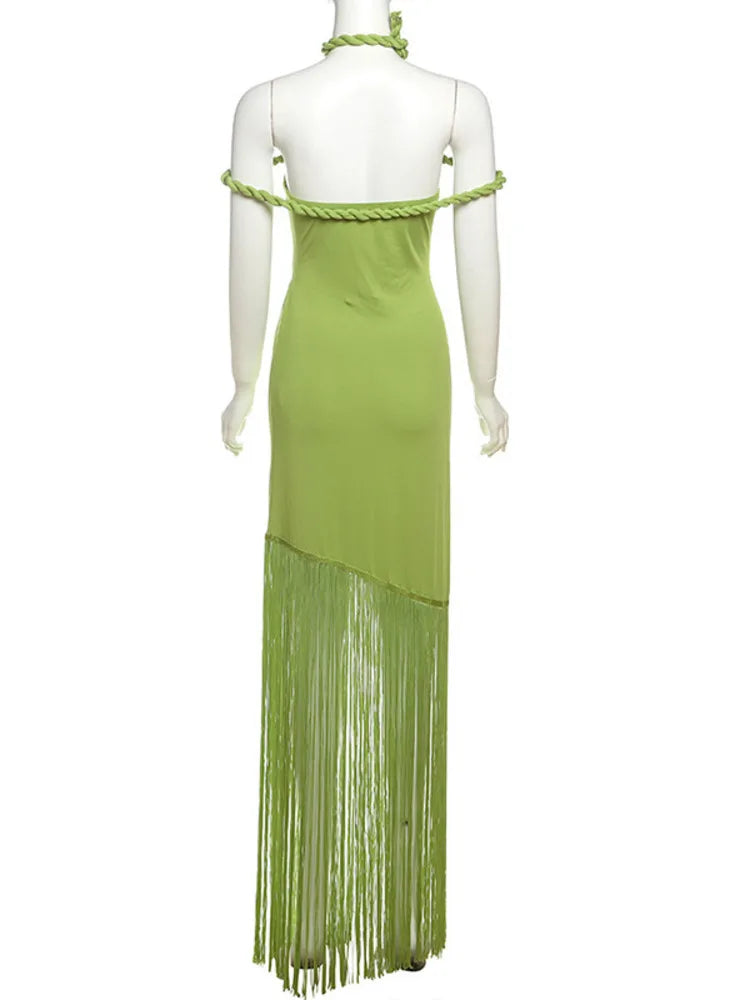 Strapless Tassel Off-shoulder Sleeveless Maxi Long Dress