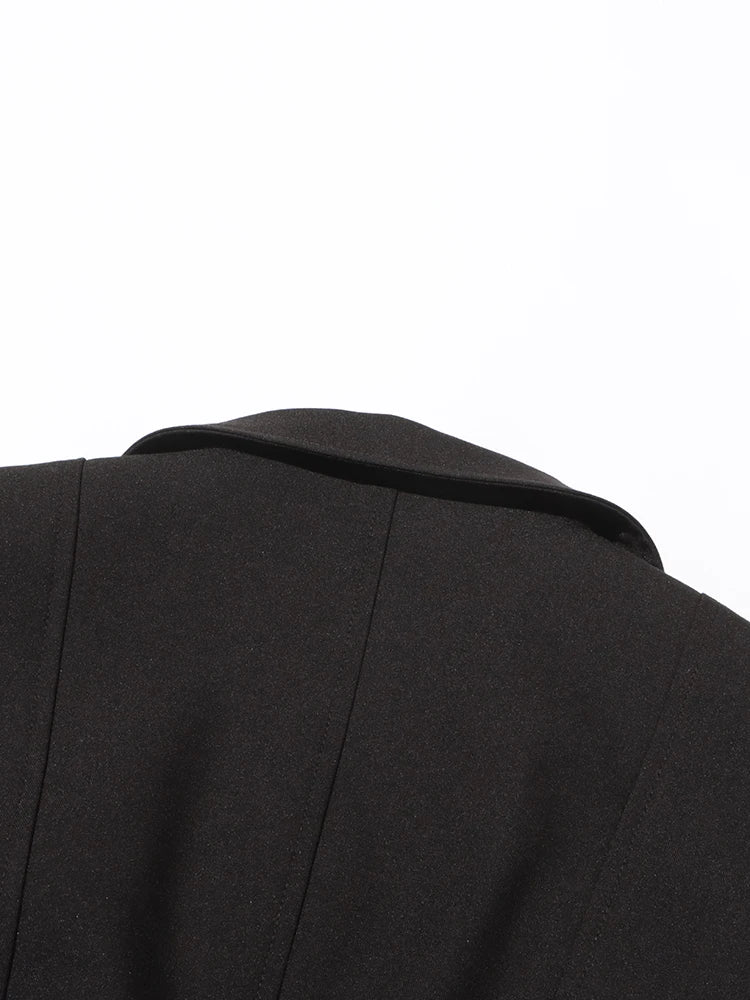 Solid Hollow Out Lapel Long Sleeve Spliced Belt Chic Asymmetrical Jackets