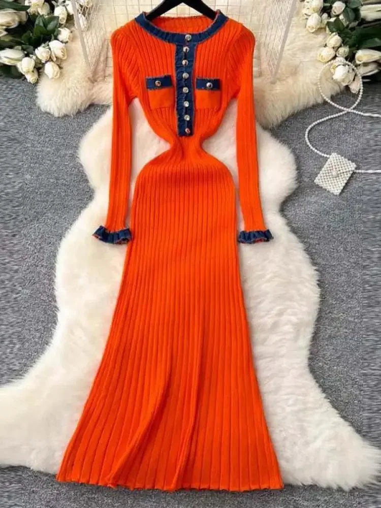 Pathwork Round Neck Long Sleeve Knit Dress