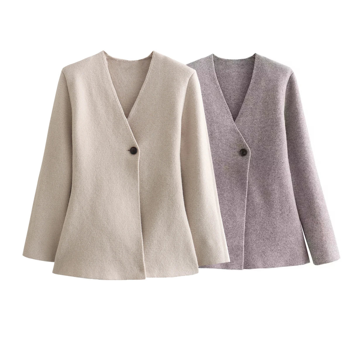 Knitted Long Sleeve V-neck Single Buckle Jacket Blazers