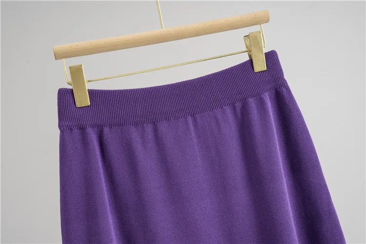Elegant Slim Knitted 2 Piece Sets Sweater Tops High Waist Straight Pants Outfit