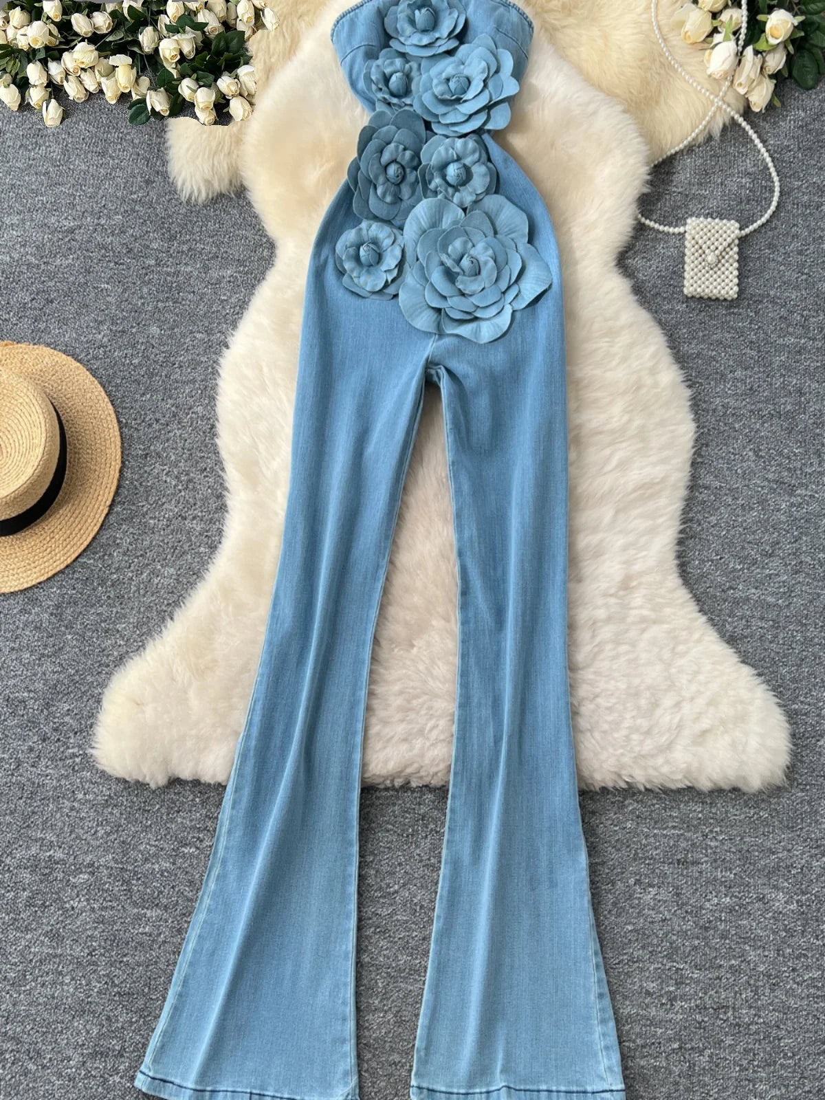 High Waist Denim Overall Jumpsuit