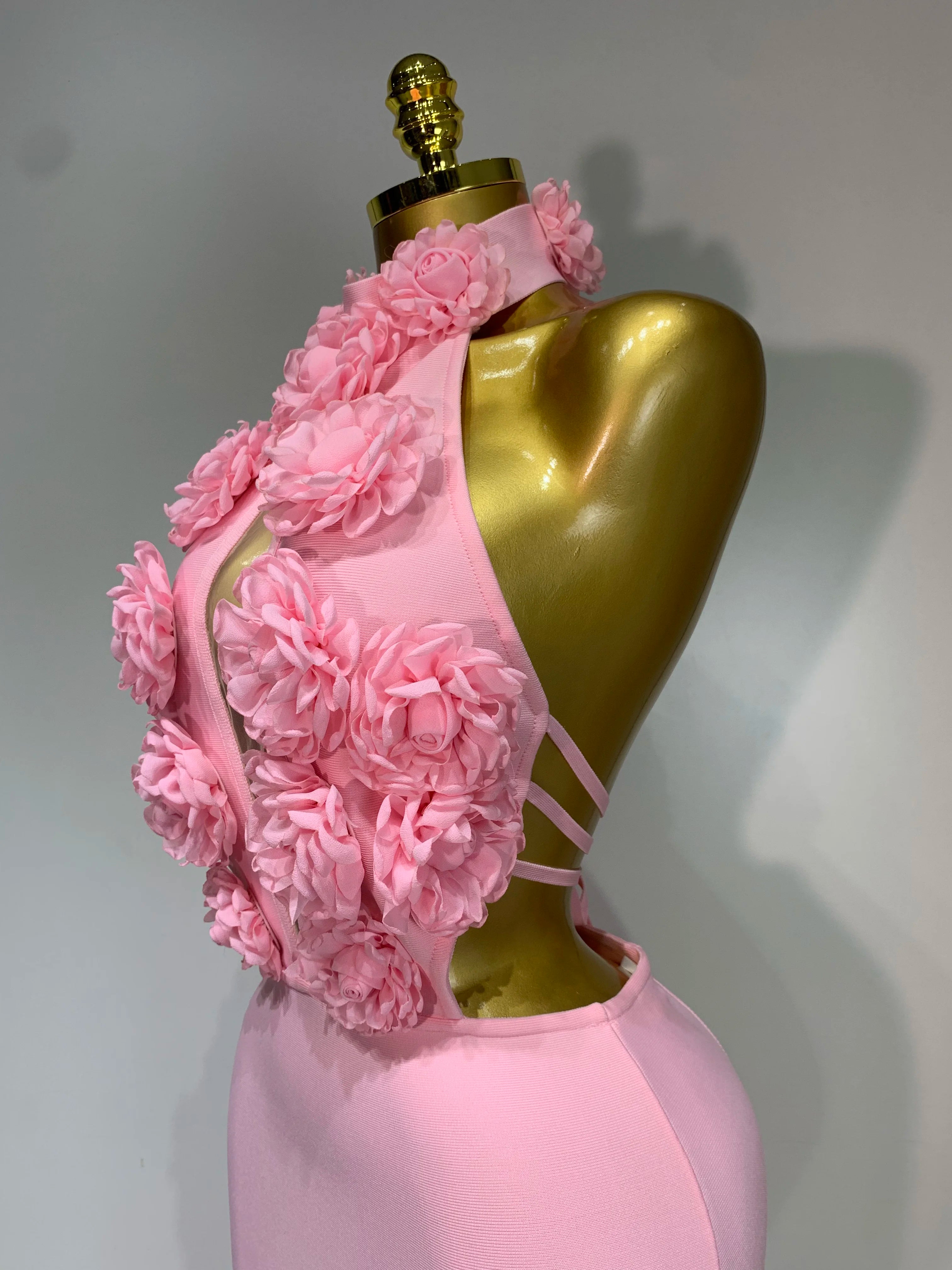 Halter Hollow Out Flowers Bodycon Bandage Luxury Dress