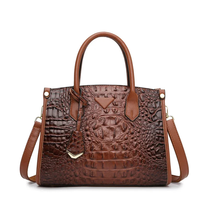 Large Top-Handle Vintage Crocodile Shoulder Bag