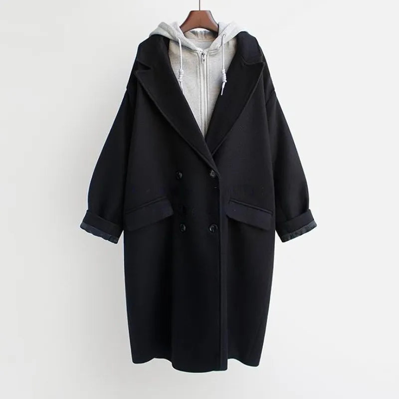 Spliced Fake Two Piece Hooded Coat