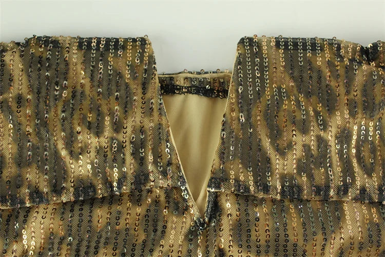 Leopard Sequins Slash Neck Sheath Bodycon Long Maxi