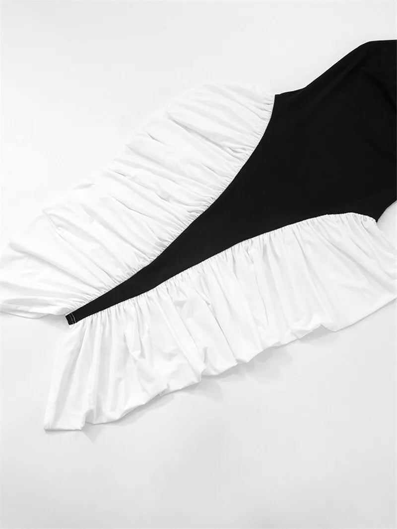 Patchwork Halter Backless Sleeveless Pleated Midi Dress