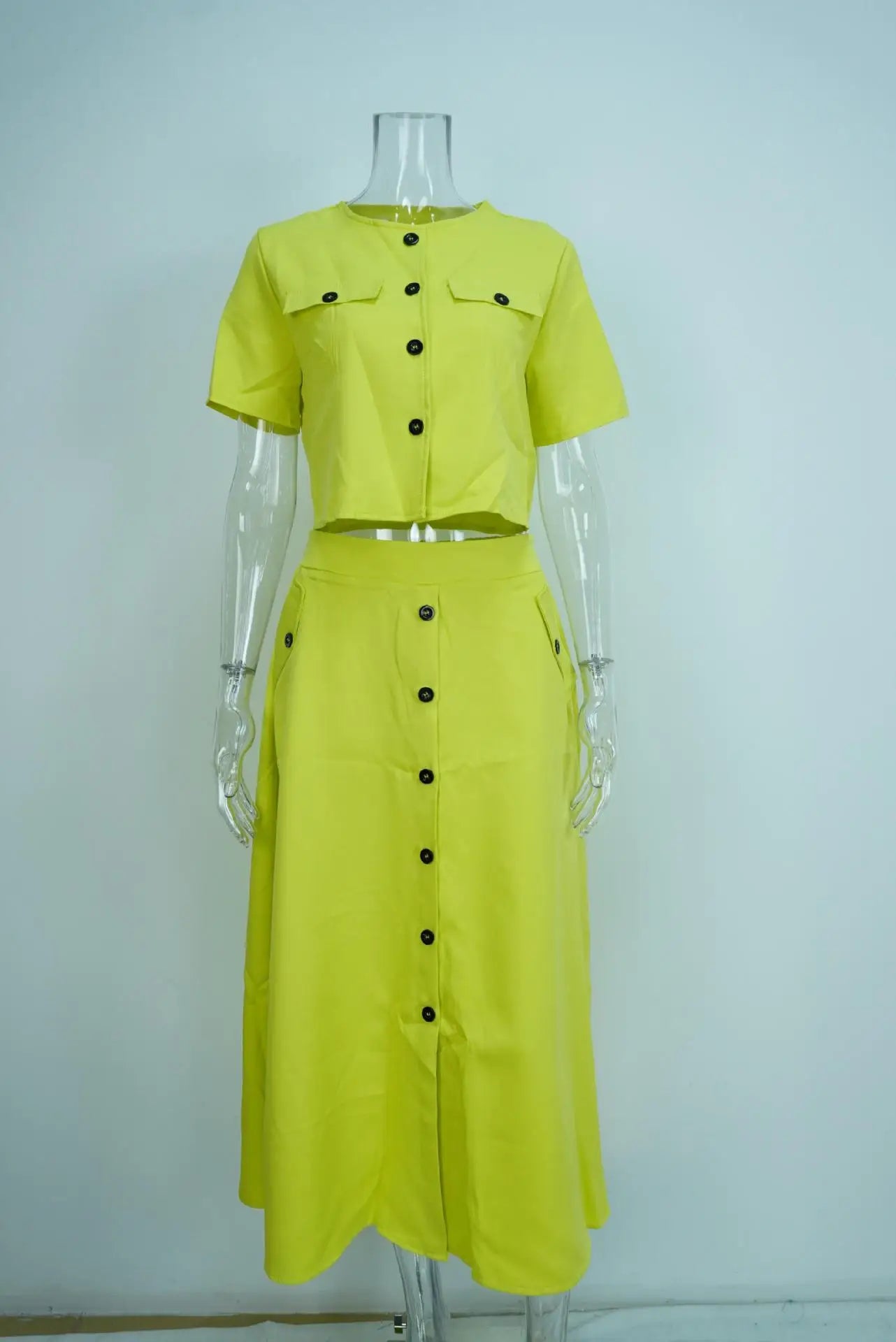 Elegant Crop Shirt Skirt Two Piece Sets Office Wear