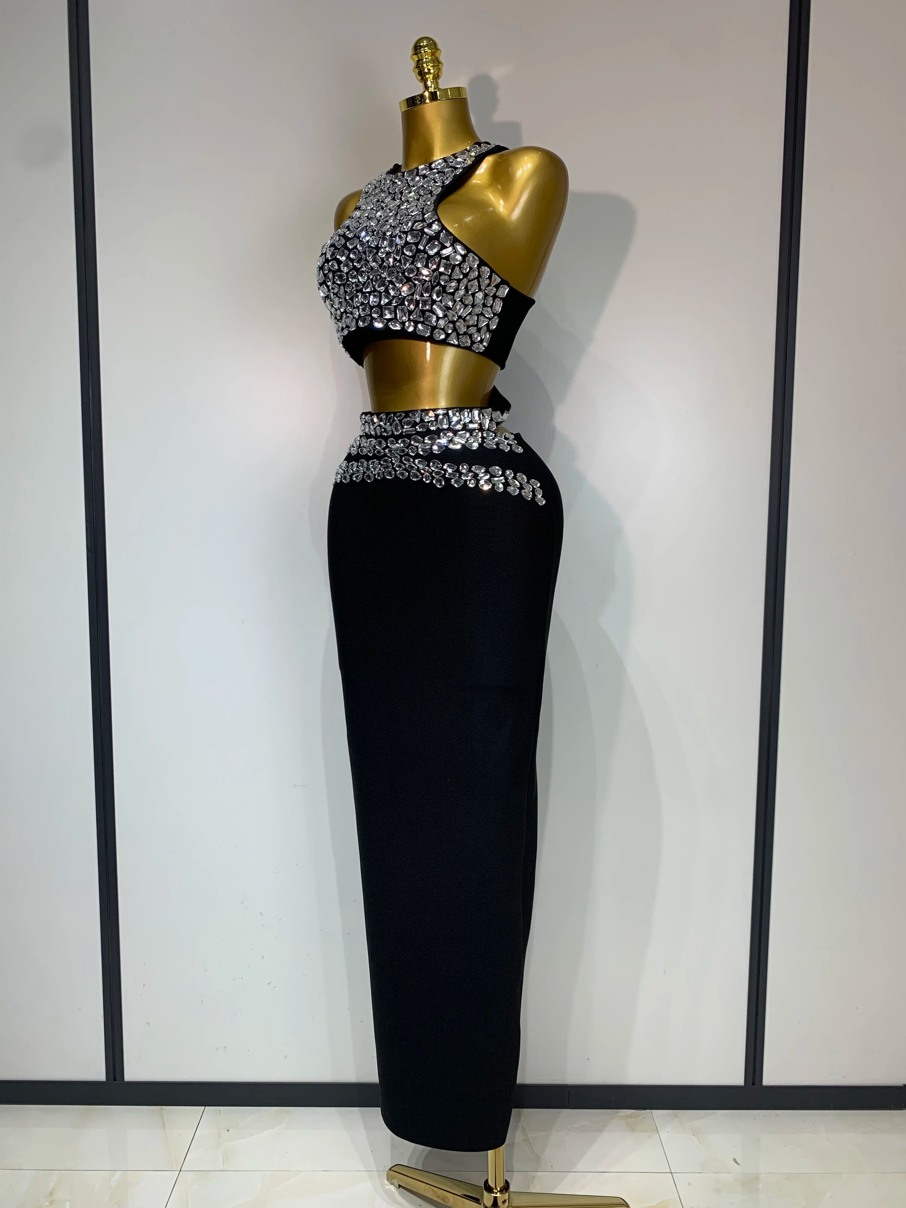 Sparkly Crystal Bodycon Long Bandage Dress