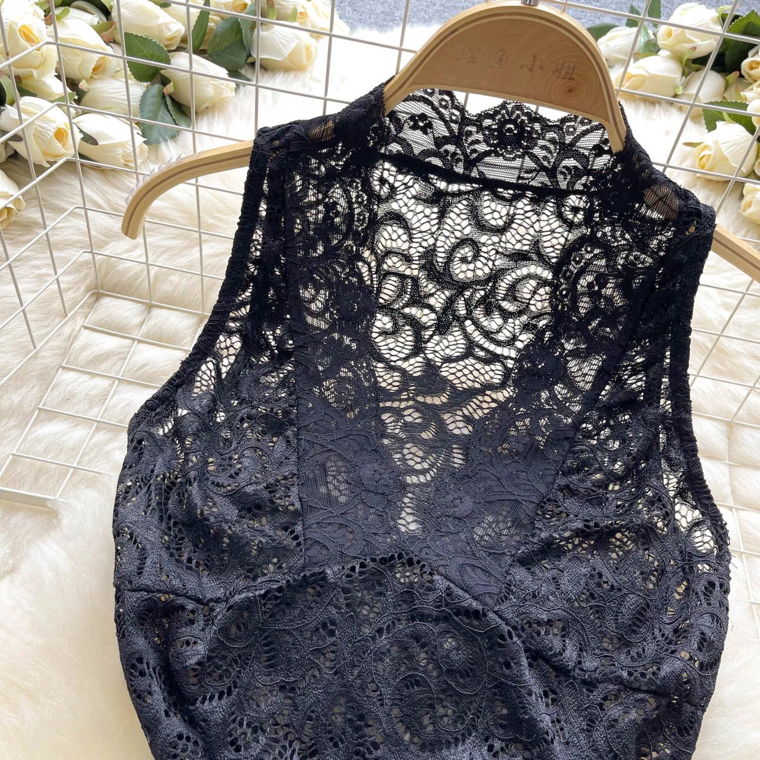 Hollow Out Lace Sleeveless Mesh Playsuit Bodysuit