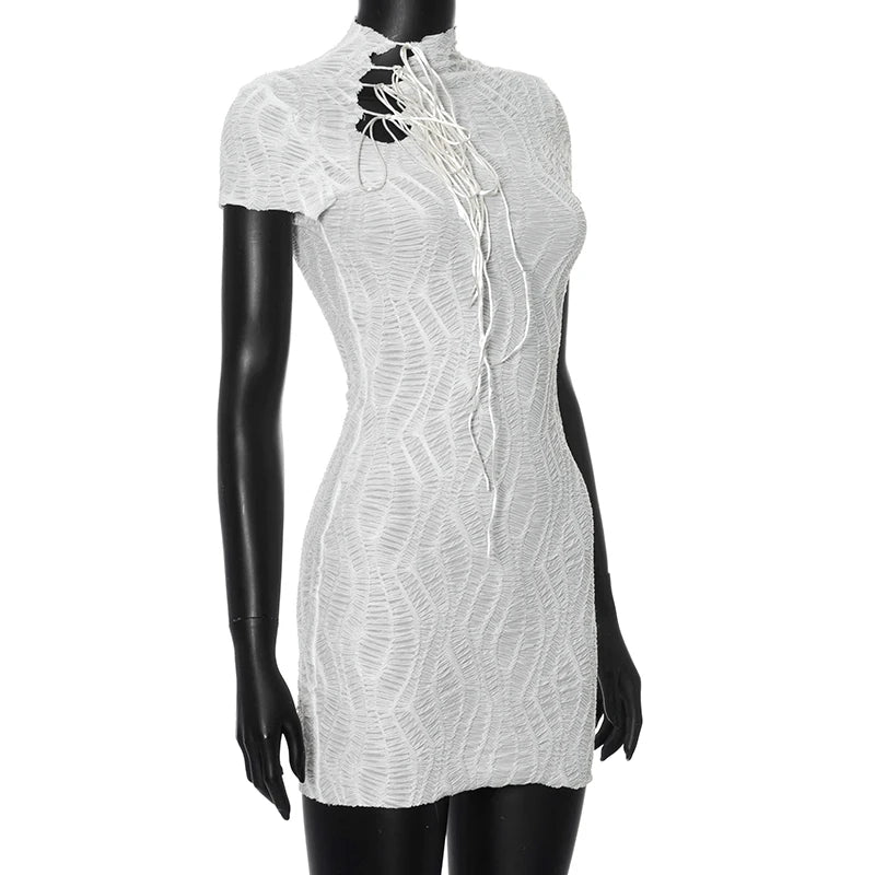 See Through Elegant Chic Y2K Shorts Sleeve Mini  Bodycon Dress