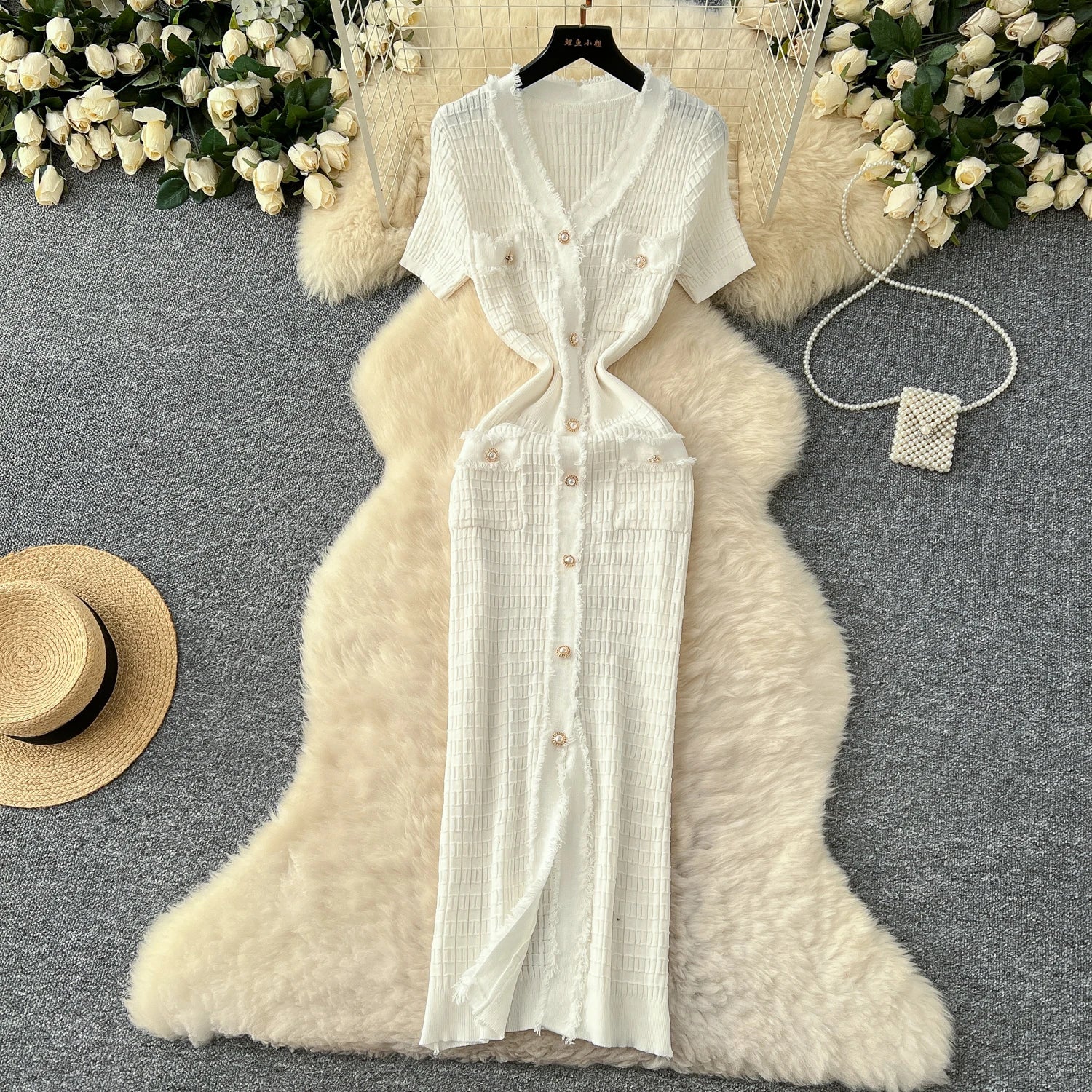 High Quality Elastic Knitted Vintage Long Sundress