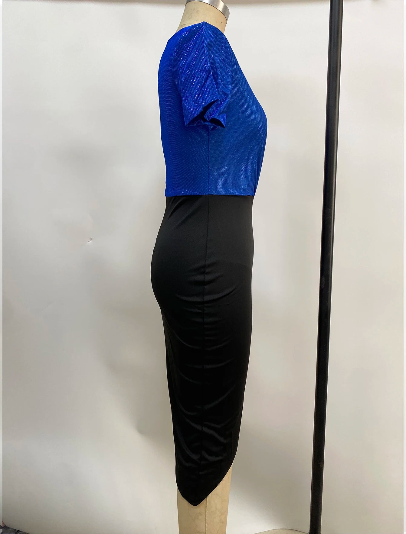 high waist pure color temperament commuter skirt short-sleeved waist dress